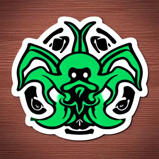 Image similar to die cut sticker, cthulhu as 🥶 emoji, flat design, glossy design, white outline.