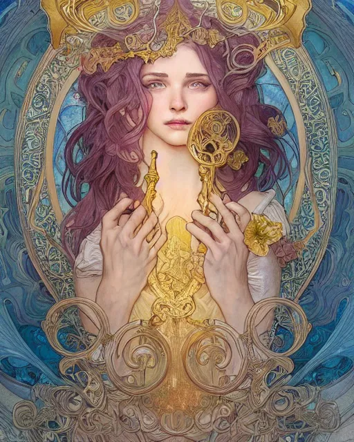 Image similar to god, highly detailed, very intricate, art nouveau, gold filigree, romantic storybook fantasy, soft cinematic lighting, award - winning, disney concept art watercolor illustration by mandy jurgens and alphonse mucha and alena aenami, pastel color palette, featured on artstation