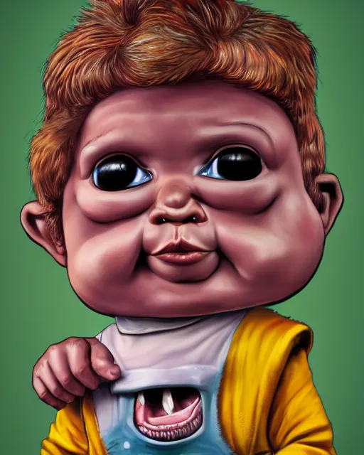 Prompt: garbage pail kid, hyper realism, fine details, concept art, digital art, deviantart artstation, very sharp, in the style of