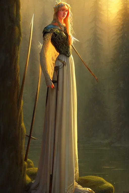 Image similar to nostalgia for a fairytale, nordic, ice, medieval maiden, long hair, tall and thin, illustration, dramatic lighting, soft details, painting, art nouveau, octane render, 8 k, hd, by edmund blair leighton, brom, charlie bowater, faces by otto schmidt