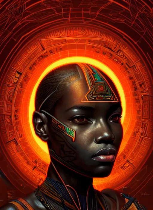 Prompt: symmetry!! portrait of african tribal warrior, tech wear, glowing lights!! intricate, elegant, highly detailed, digital painting, artstation, concept art, smooth, sharp focus, illustration, art by artgerm and greg rutkowski and alphonse mucha