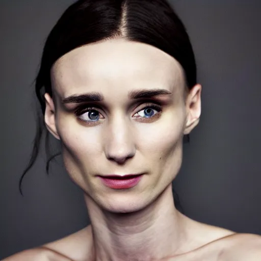 Image similar to A photorealistic portrait of the actress rooney mara, subtle smile, from the shoulders up, 4k, photorealist, DSLR photograph