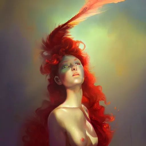 Prompt: a painting of a woman who made of curly red edges silk is holding a sword, a digital painting by peter mohrbacher, trending on artstation, metaphysical painting, speedpainting, made of feathers, digital painting, holographic undertones, highly saturated colors, 4 k, digital art, concept art, trending on artstation