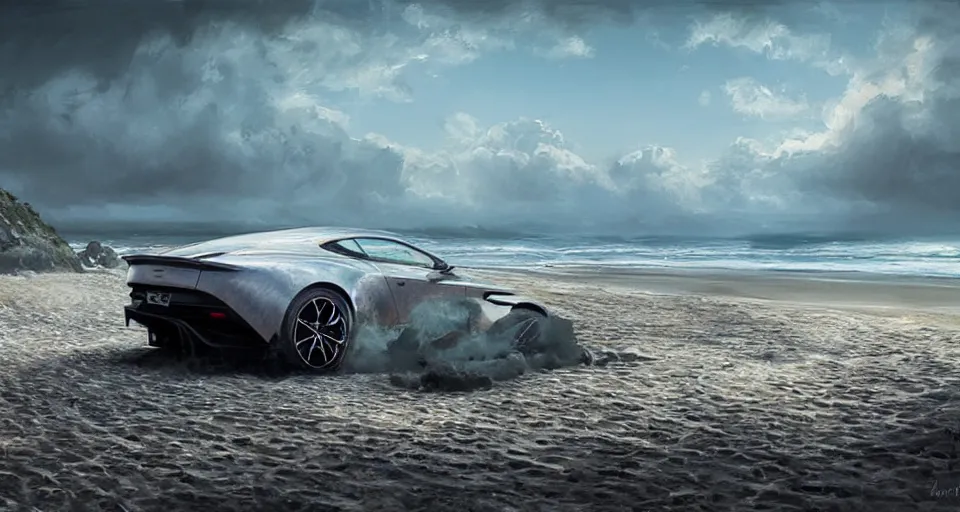 Image similar to Aston Martin Valhalla in beach,digital art,ultra realistic,ultra detailed, ultra wide Lens, art by greg rutkowski