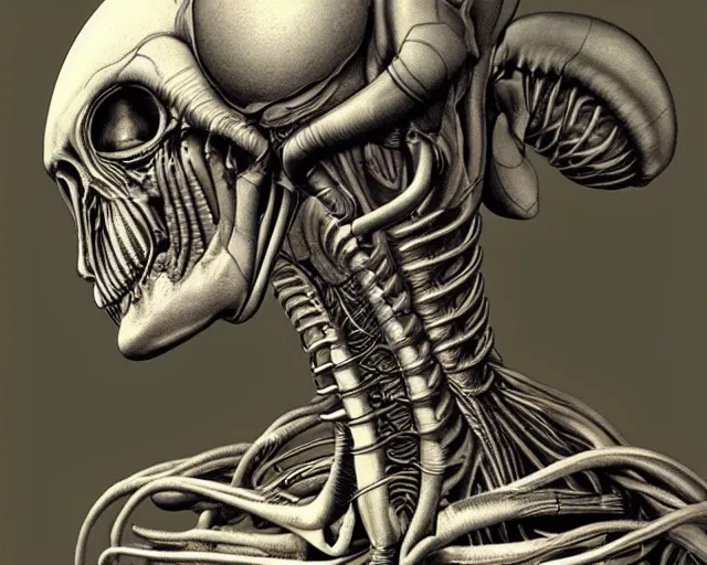 Prompt: highly detailed labeled medical anatomy poster of h. r. giger's alien, photorealistic, hyperrealistic, high resolution