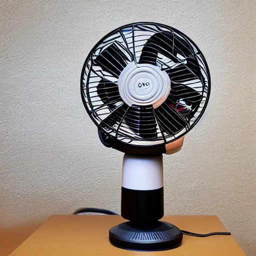 Image similar to desk fan with a tube attached to the back leading to the top of the room, professional photography, studio lighting