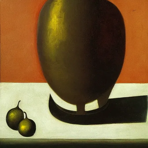 Prompt: a painting by the caretaker of an abstract sculpture still life by giorgio de chirico