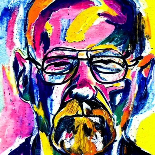 Image similar to portrait of walter white in the style of affandi, expressionism, messy, abstract