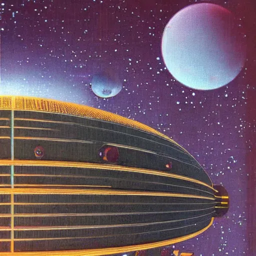 Image similar to megastructure floating in space, highly detailed 1 9 7 0 s scifi art