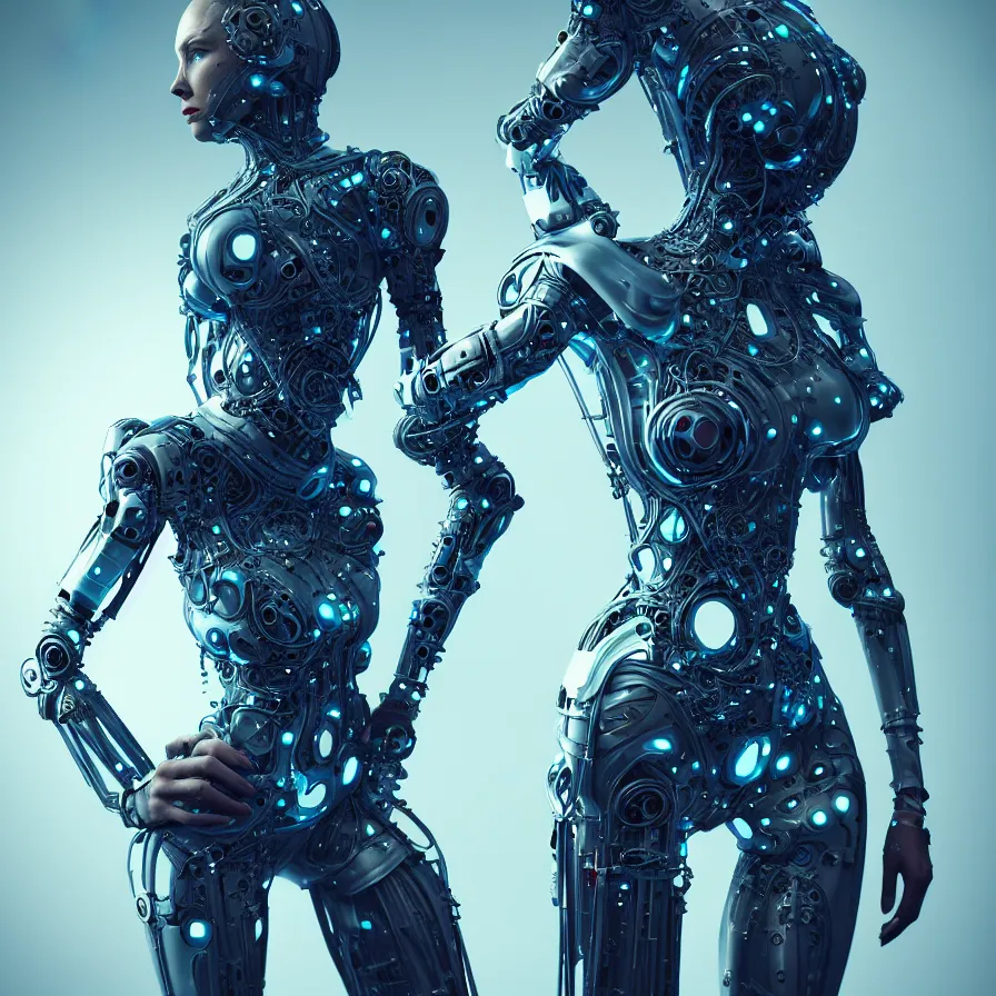 Prompt: full lenght shot, super hero pose, women in biomechanical dress, inflateble shapes, wearing epic bionic cyborg implants, masterpiece, intricate, biopunk futuristic wardrobe, highly detailed, artstation, concept art, background galaxy, cyberpunk, octane render