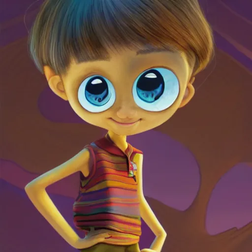 Image similar to Pixar-style character design of a young girl with big eyes and an adventurous spirit, by Ross Draws and Andrea Pozzo