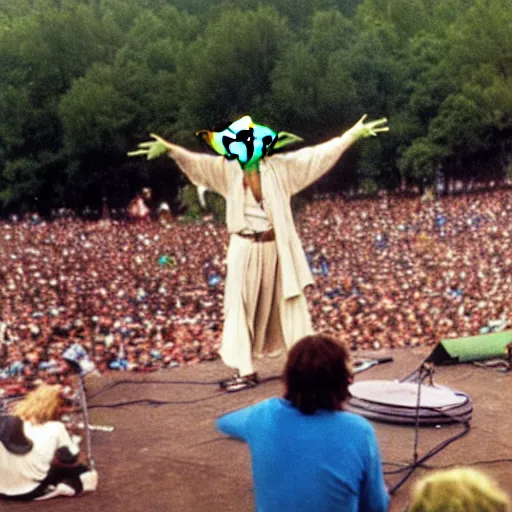 Image similar to yoda performing at woodstock