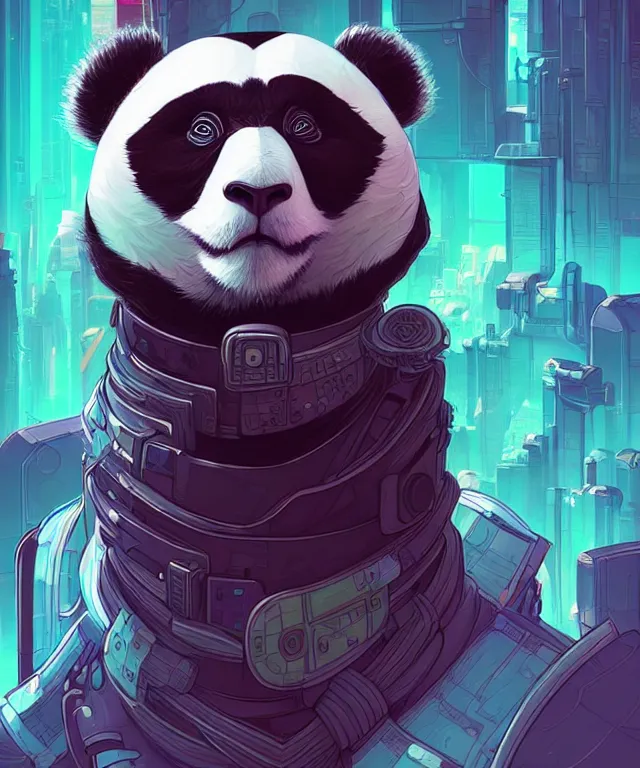 Prompt: a portrait of a cyberpunk panda, mandala, fantasy, elegant, digital painting, artstation, concept art, matte, sharp focus, 3 d render, art by josan gonzalez