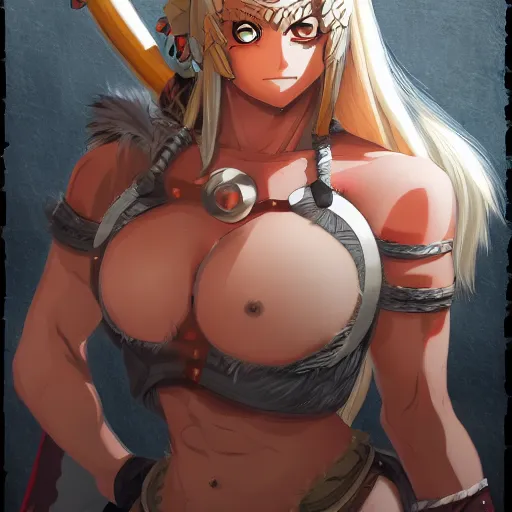 Image similar to portrait oftireless barbarian, anime fantasy illustration by tomoyuki yamasaki, kyoto studio, madhouse, ufotable, trending on artstation