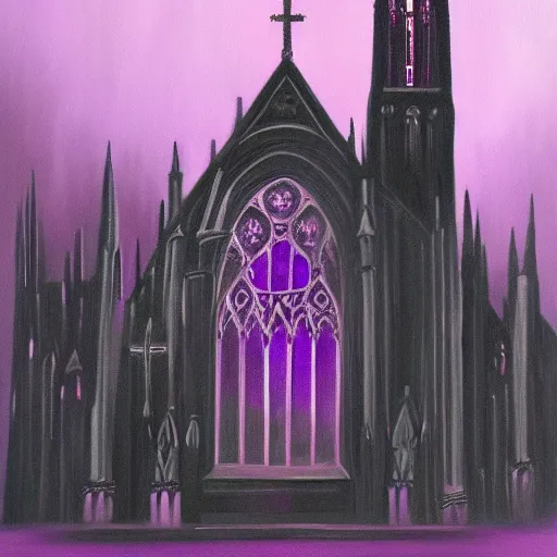 Prompt: painting of a cathedral, black metal album cover, black and purple color scheme, 4 k, trending on artstation