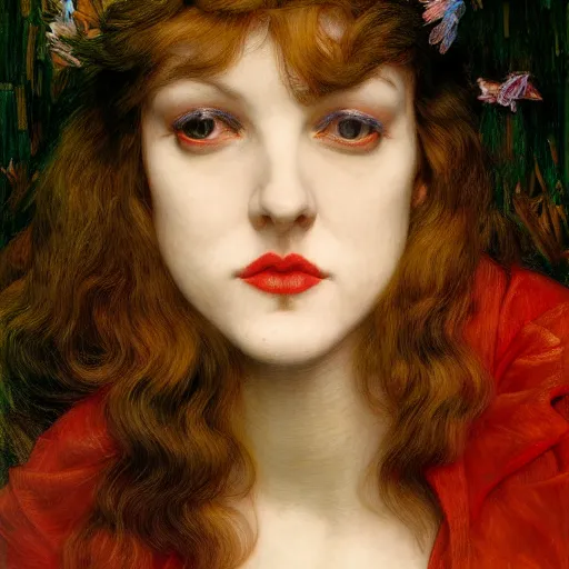 Prompt: portrait of a hybrid of a hybrid of a hybrid of judy garland and lady gaga and liza minelli holman hunt, john william waterhouse, kilian eng, rosetti, john everett millais, william holman hunt, 4 k