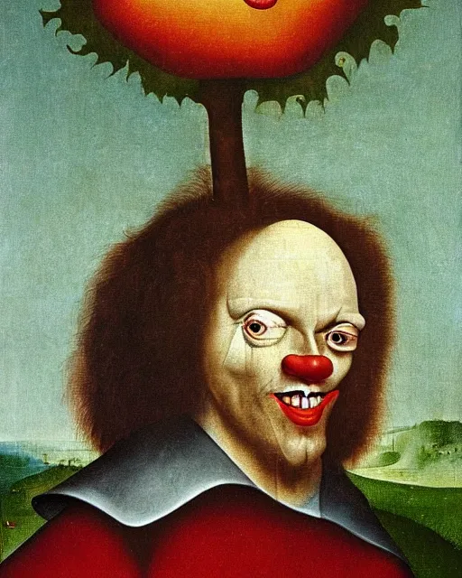 Prompt: portrait of Ronald McDonald, in the style of Hieronymus Bosch