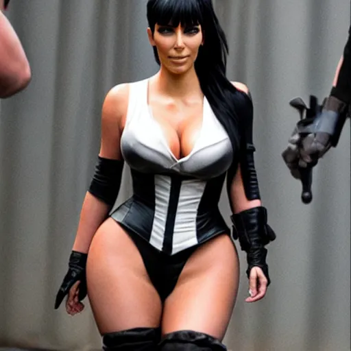 Prompt: kim kardashian cosplaying tifa lockheart