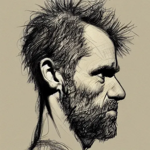 Image similar to a realistic yet scraggly portrait sketch of the side profile of a stern and sophisticated young michael stipe, trending on artstation, intricate details, in the style of frank auerbach, in the style of sergio aragones, in the style of martin ansin, in the style of david aja, in the style of mattias adolfsson