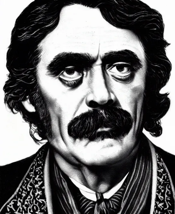 Image similar to Close-up portrait of Al Swearengen from Deadwood by Virgil Finlay