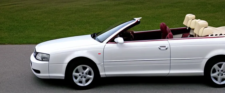 Image similar to Casablanca White Audi A4 B6 Avant Convertible (2002), red soft top roof raised, red interior, created by Barclay Shaw