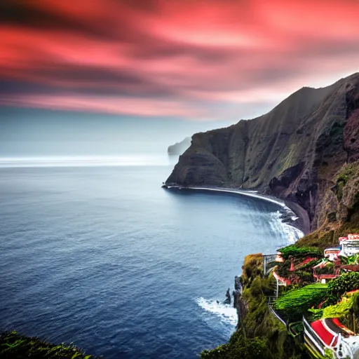 Prompt: madeira island invaded by furious king kong by the bay, cinematic shot, realistic, hdr, color, wide shot