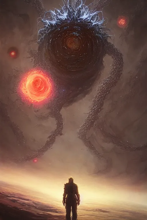 Prompt: azathoth in space looking at earth, larger than earth, huge, towering, gigantic, high octane, 8 k, digital art, magic the gathering, mtg, by greg rutkowski, trending on artstation