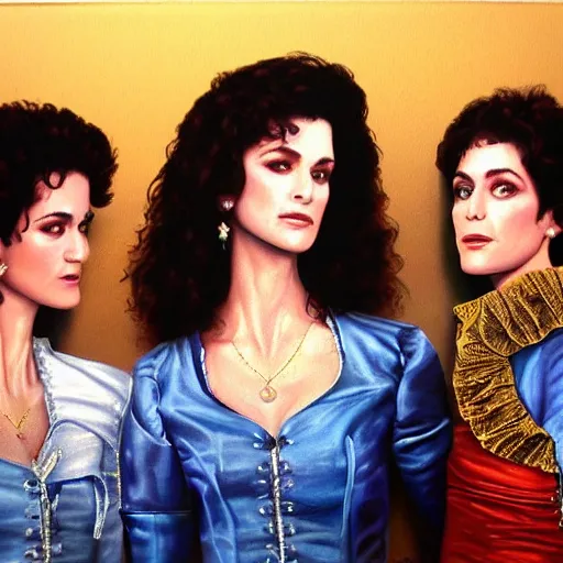 Prompt: a highly detailed painting. 1987-era Prince jealous of twin sisters Wendy and Susannah Melvoin. Photorealistic. Trending on Artstation.