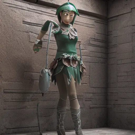 Image similar to an elf is standing next to a wall, hyper detailed, octane render, photorealistic