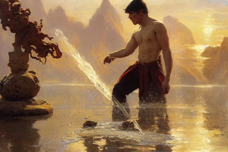 Image similar to water bender, painting by gaston bussiere, craig mullins, j. c. leyendecker