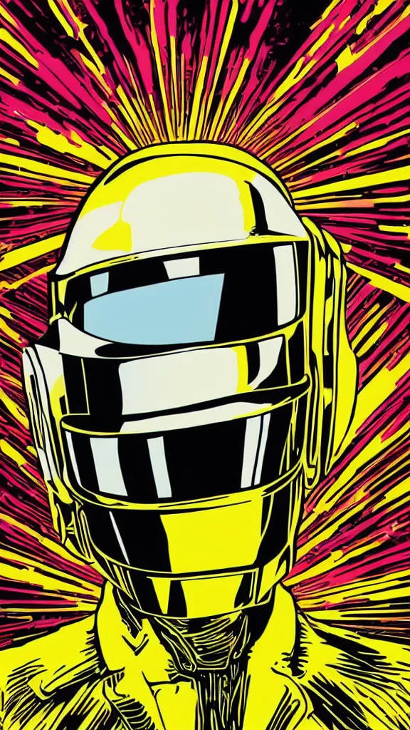 Image similar to Daft Punk logo by mcbess, full colour print, Techno concert advert, DAFT PUNK CONCERT 24 Aout 2022