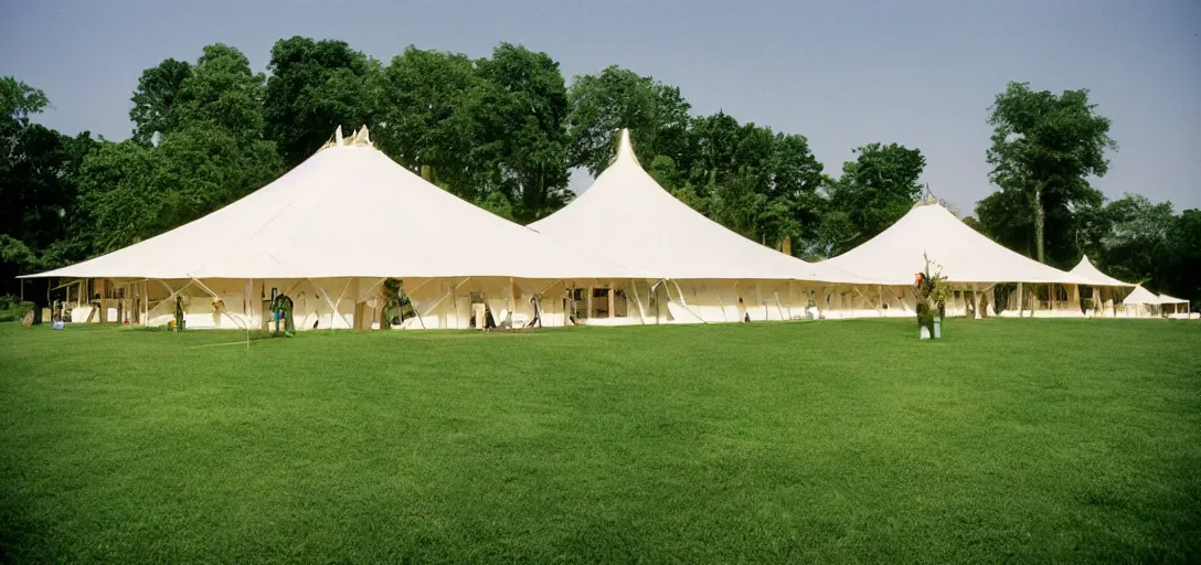 Prompt: sibley tent designed by dali. outdoor landscaping designed by roberto burle marx. fujinon premista 1 9 - 4 5 mm t 2. 9. portra 8 0 0.