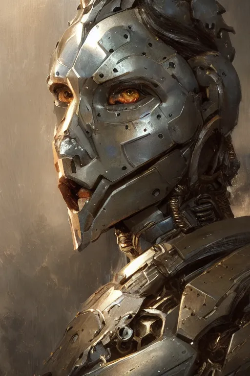 Image similar to portrait girl face metal cyborg armor and metal horse by gaston bussiere, anna nikonova aka newmilky, greg rutkowski, yoji shinkawa, yoshitaka amano, tsutomu nihei, donato giancola, geoffroy thoorens, concept art, trending on artstation, featured on pixiv