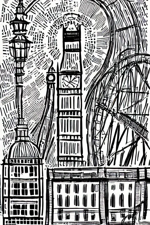 Image similar to london, illustration, in style of bo lundberg