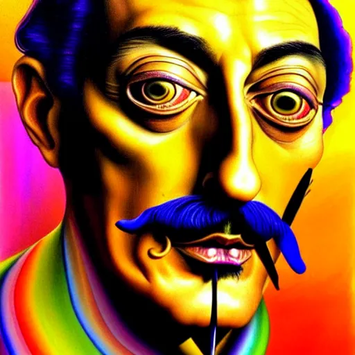 Image similar to An extremely psychedelic portrait of Salvador Dali, surreal, LSD, face, detailed, intricate, elegant, lithe, highly detailed, digital painting, artstation, concept art, smooth, sharp focus, illustration