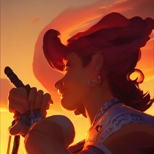 Image similar to female halfling, rouge, dungeons and dragons, sunset, behance hd by jesper ejsing, by rhads, makoto shinkai and lois van baarle, ilya kuvshinov, rossdraws radiating a glowing aura global illumination ray tracing hdr