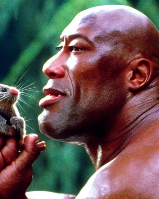 Image similar to film still close - up shot of dwayne johnson as john coffey petting a mouse in the movie the green mile. photographic, photography