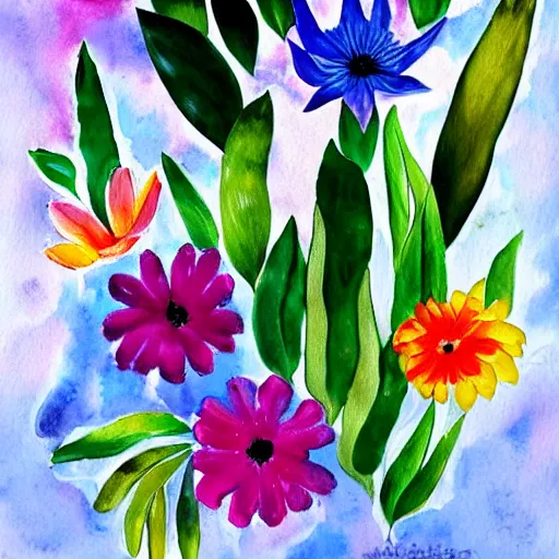 Image similar to painting of colorful wild flowers frida kahlo style in Watercolor