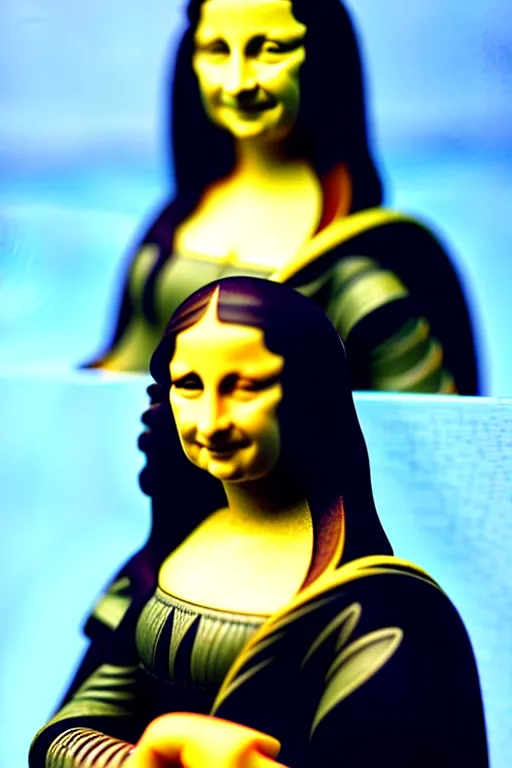 Image similar to still high quality figurine of the mona lisa, tsurime eyes, tareme eyes, personification, dynamic pose, detailed product photo, featured on amiami, tone mapped, beautiful composition, 8 5 mm, f. 1 4