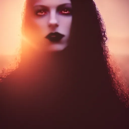 Image similar to photographic portrait of a stunningly beautiful gothic vampire female in soft dreamy light at sunset, contemporary fashion shoot, by edward robert hughes, annie leibovitz and steve mccurry, david lazar, jimmy nelsson, breathtaking, 8 k resolution, extremely detailed, beautiful, establishing shot, artistic, hyperrealistic, beautiful face, octane render