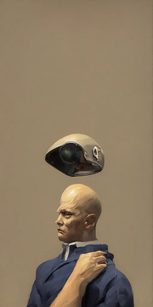 Image similar to a stunning and noble highly detailed portrait of an astronaut dissolving into dust by josep tapiro baro and edward hopper, trending on artstation, oil painting masterpiece, symmetry, mysterious, very very very aesthetic