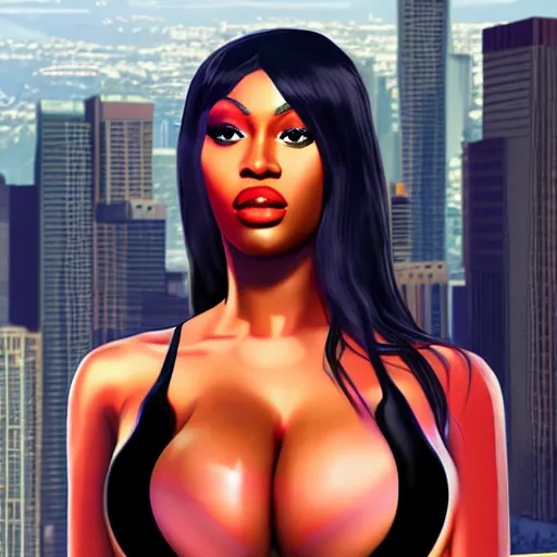 Prompt: megan thee stallion as gta V artwork, detailed