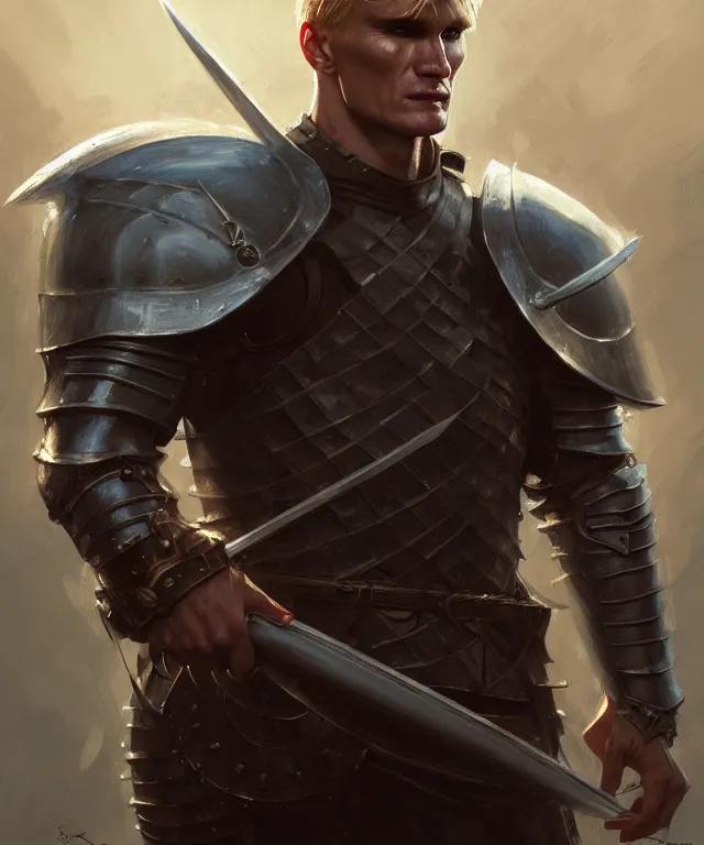 Image similar to a ( fantasy comic ) ( cover art ) portrait of a valiant knight who looks like ( young dolph lundgren ), oil painting by greg rutkowski and serhiy krykun and artgerm, photorealistic, d & d, highly detailed!, hd, 4 k, trending on artstation