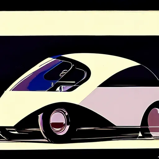 Prompt: concept art of a car with a sidecar, painted by syd mead, high quality