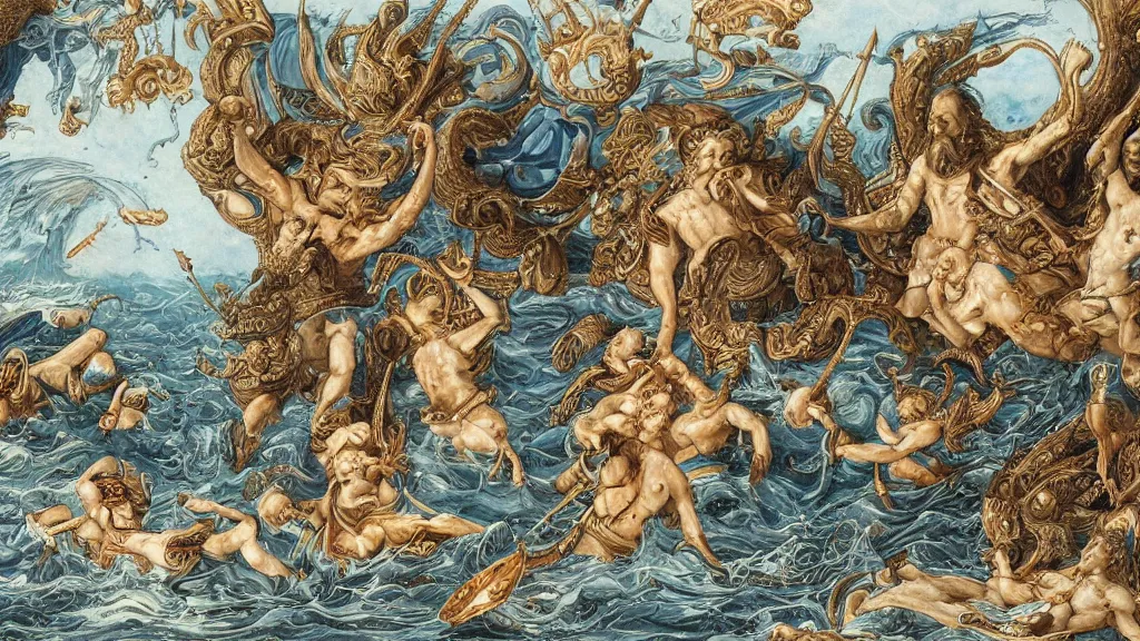 Image similar to epic masterpiece of Oceanus begetting Oceanus mythological, detailed and intricate