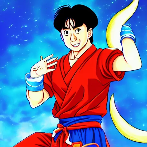 Prompt: a detailed digital art of jackie chan dressed as salior moon in the style of naoko takeuchi and akira toriyama, beautiful, artstationhq, award - winning art,