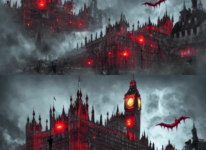 Image similar to vampires attacking london, horror, gothic, scary detailed, trending on artstation