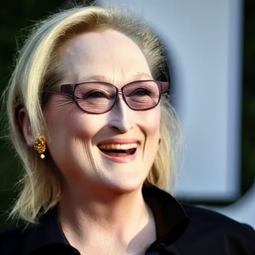 Prompt: Meryl Streep Bobby head tilted