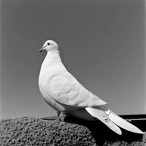 Image similar to high quality large format photograph of a white dove sitting on a tank during war