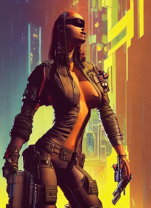 Image similar to cyberpunk mercenary. portrait by stonehouse and mœbius and will eisner and gil elvgren and pixar. realistic proportions. cyberpunk 2 0 7 7, apex, blade runner 2 0 4 9 concept art. cel shading. attractive face. thick lines.